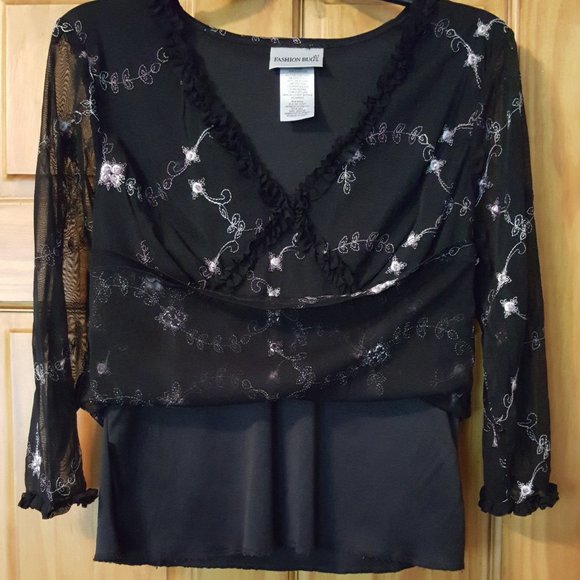Blouse Black Floral Women's Size Medium - Picture 6 of 15